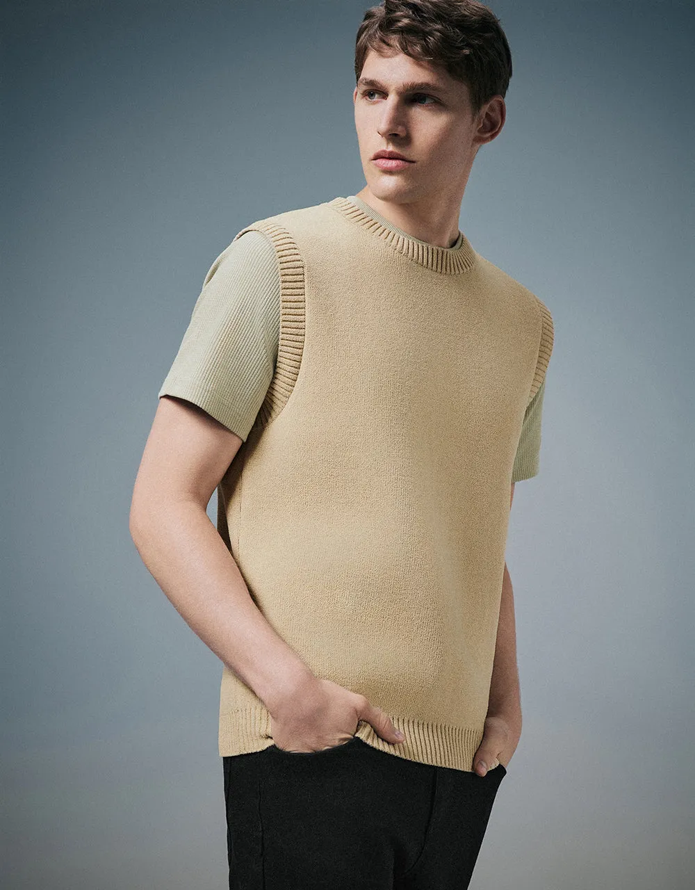 Crew Neck Knitted Vest sold by Urban Revivo