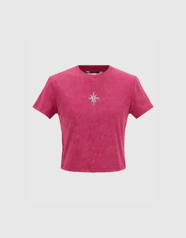 Hexagram Printed Crew Neck Skinny T-Shirt made by Urban Revivo