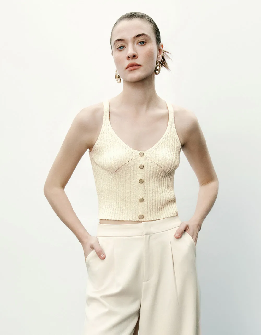 Sleeveless V-Neck Knitted Top sold by Urban Revivo