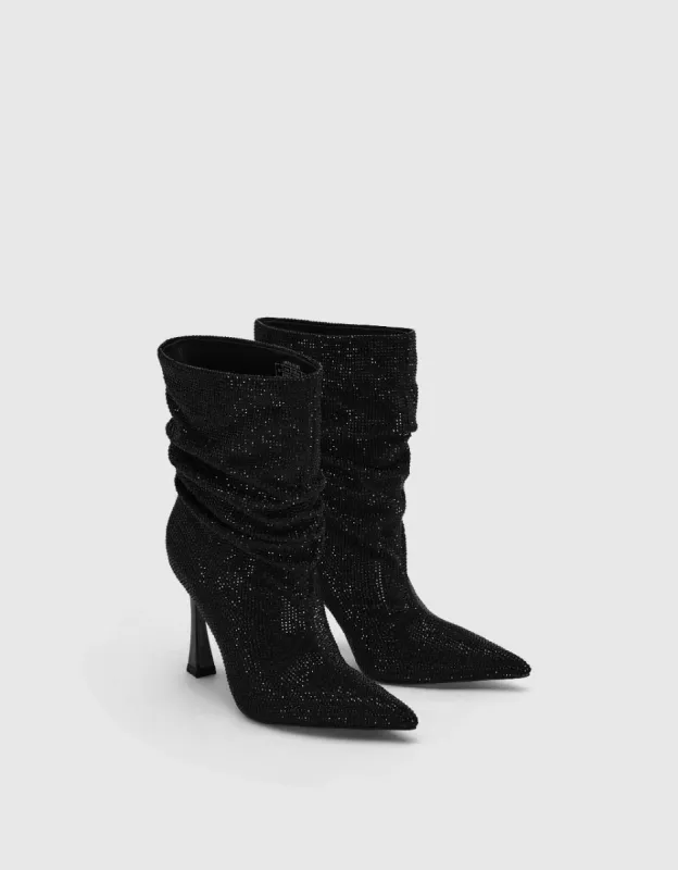 Rhinestone Décor Pointed Toe Booties sold by Urban Revivo