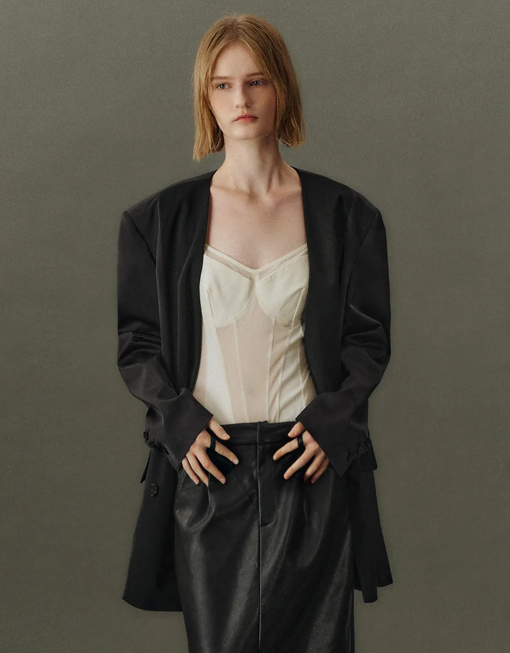 Double Breasted V-Neck Blazer sold by Urban Revivo