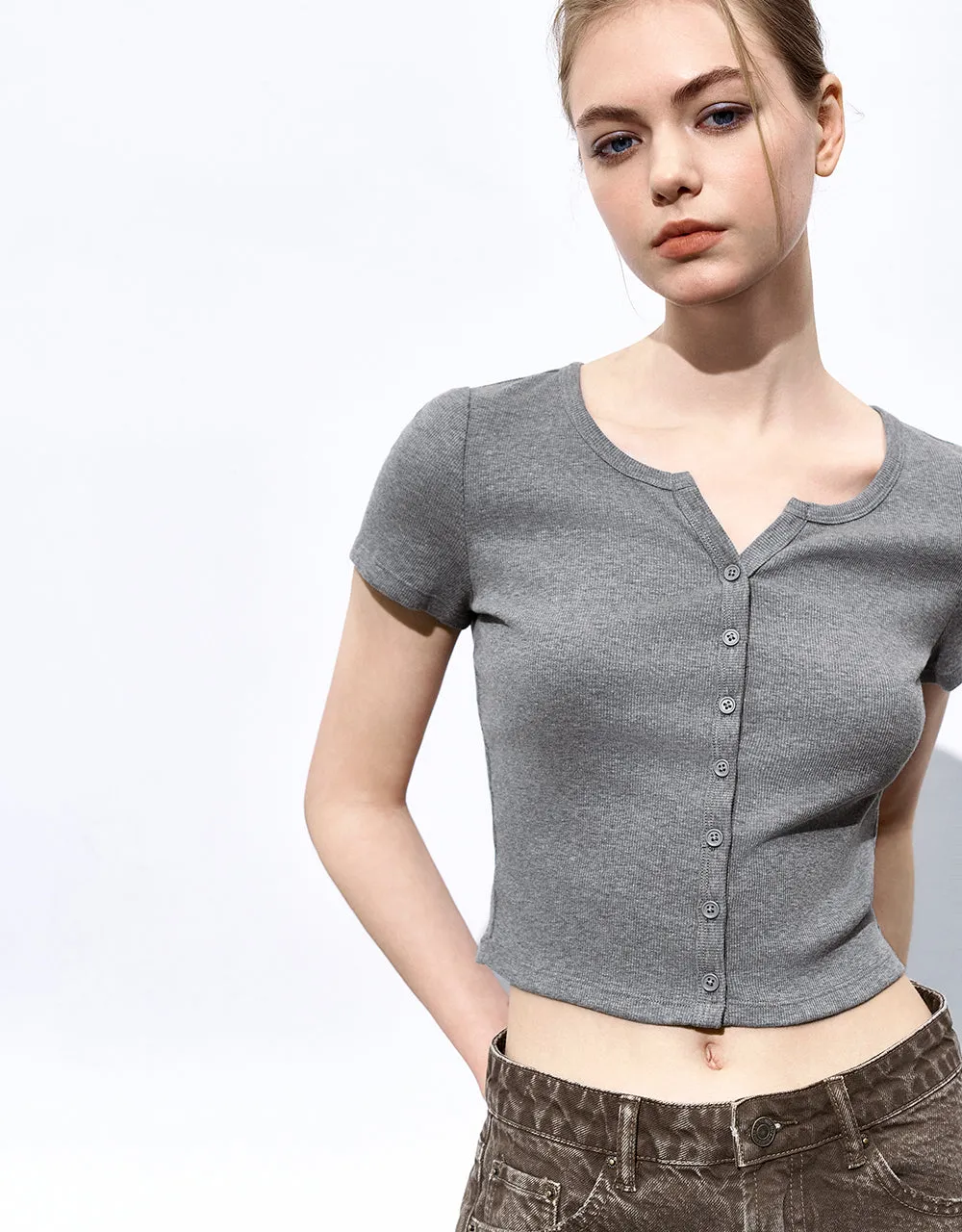 Notch Neck Skinny T-Shirt sold by Urban Revivo product image thumbnail 3