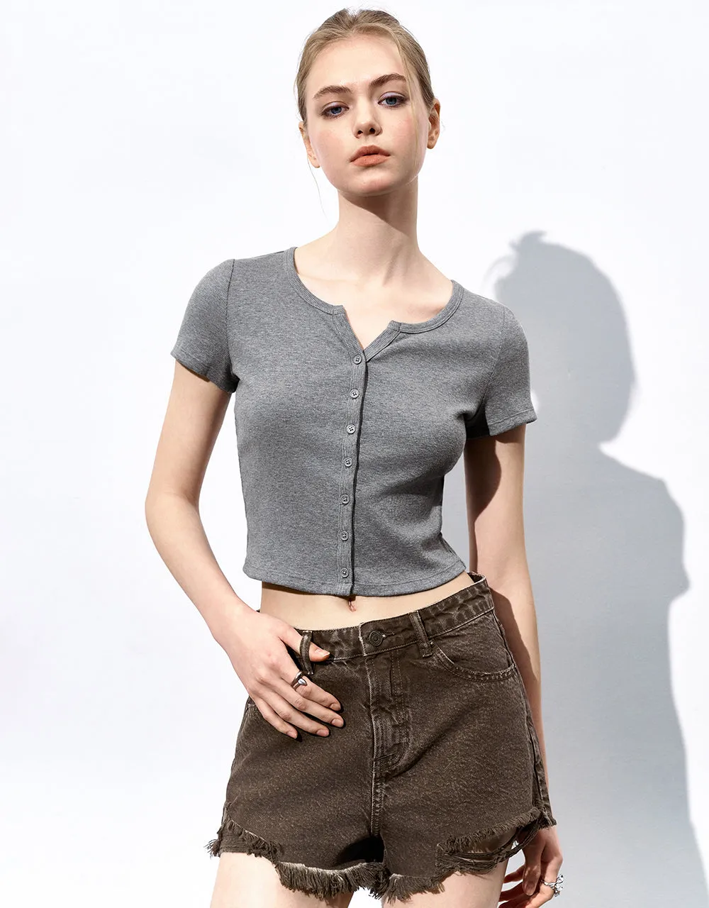 Notch Neck Skinny T-Shirt sold by Urban Revivo