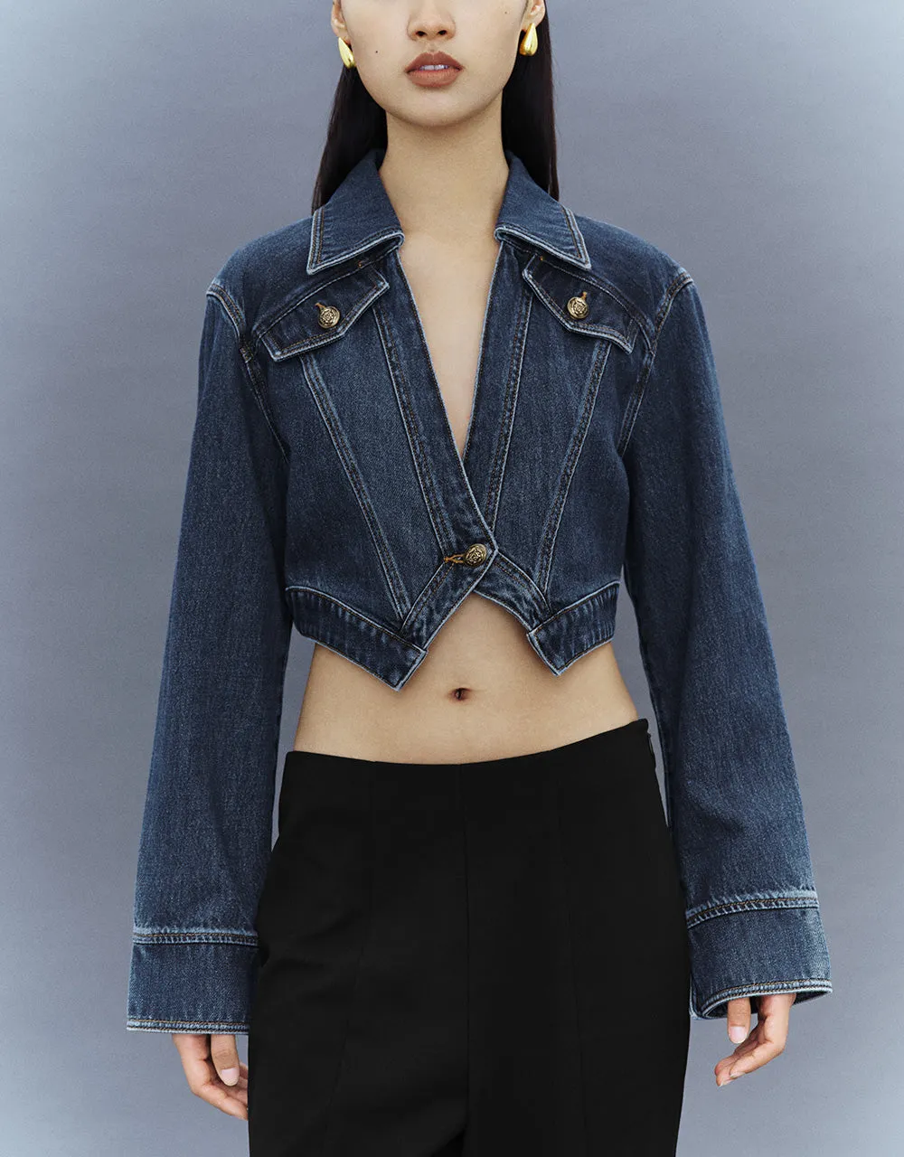 Cropped One Button Denim Jacket sold by Urban Revivo product image thumbnail 2