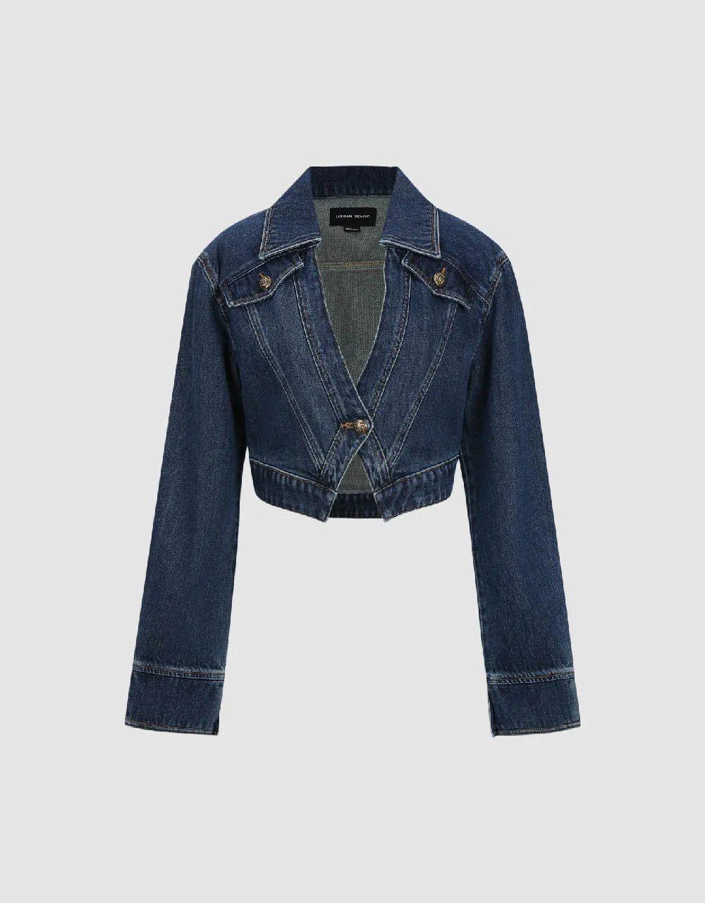 Cropped One Button Denim Jacket sold by Urban Revivo