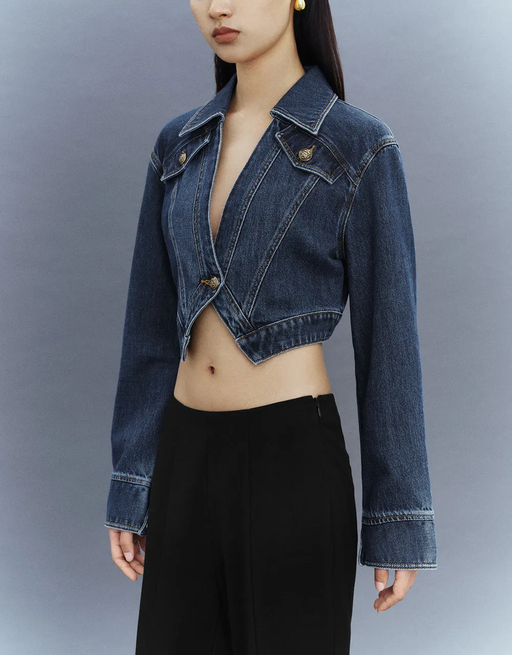 Cropped One Button Denim Jacket sold by Urban Revivo product image thumbnail 3