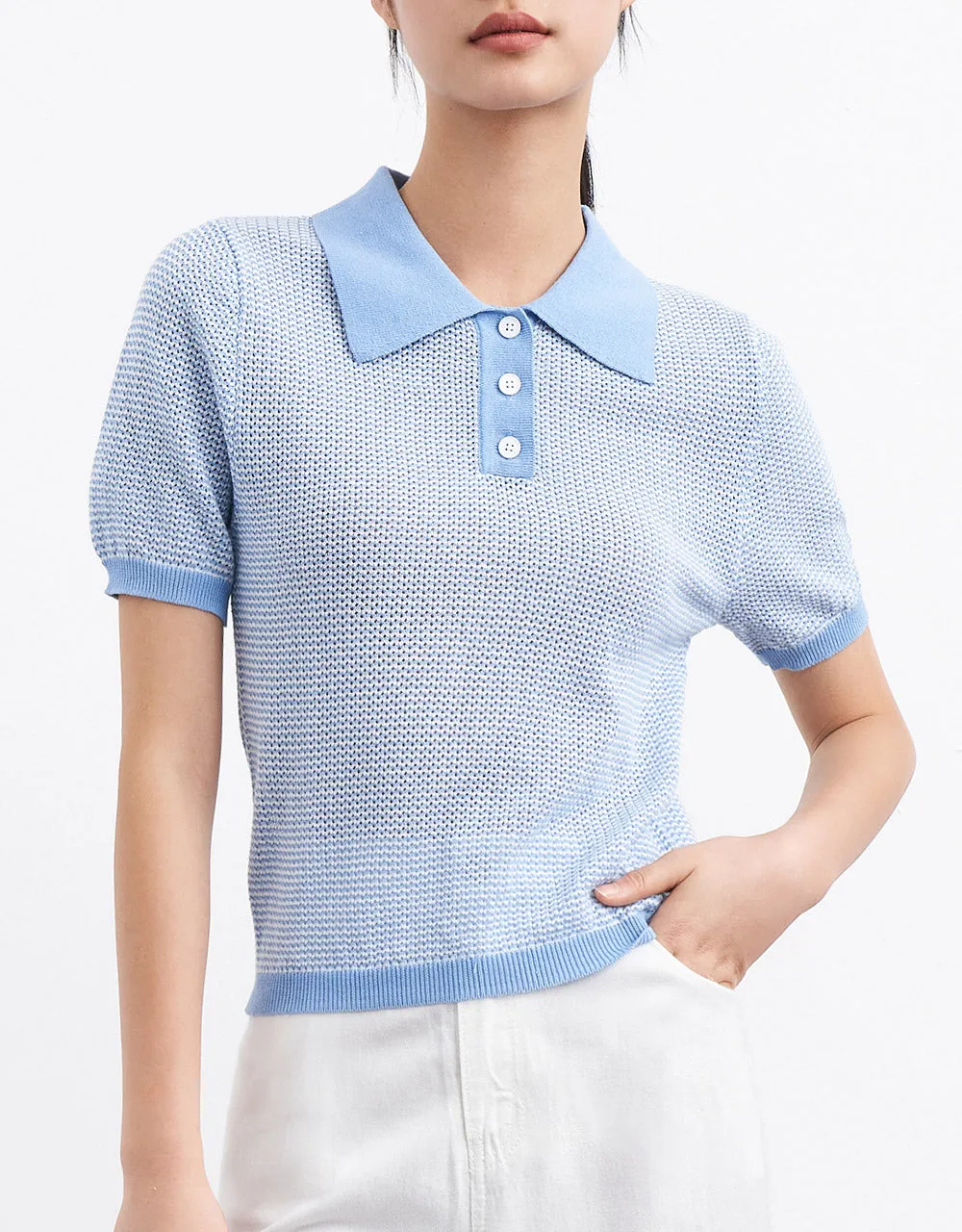 Contrast Trim Knitted Polo Shirt sold by Urban Revivo product image thumbnail 5