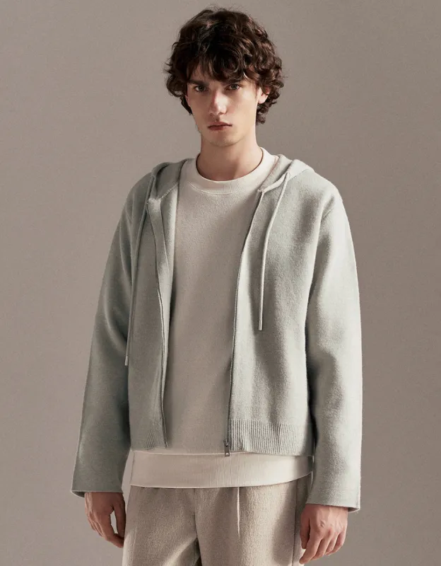 Zipper Front Hooded Knitted Cardigan sold by Urban Revivo