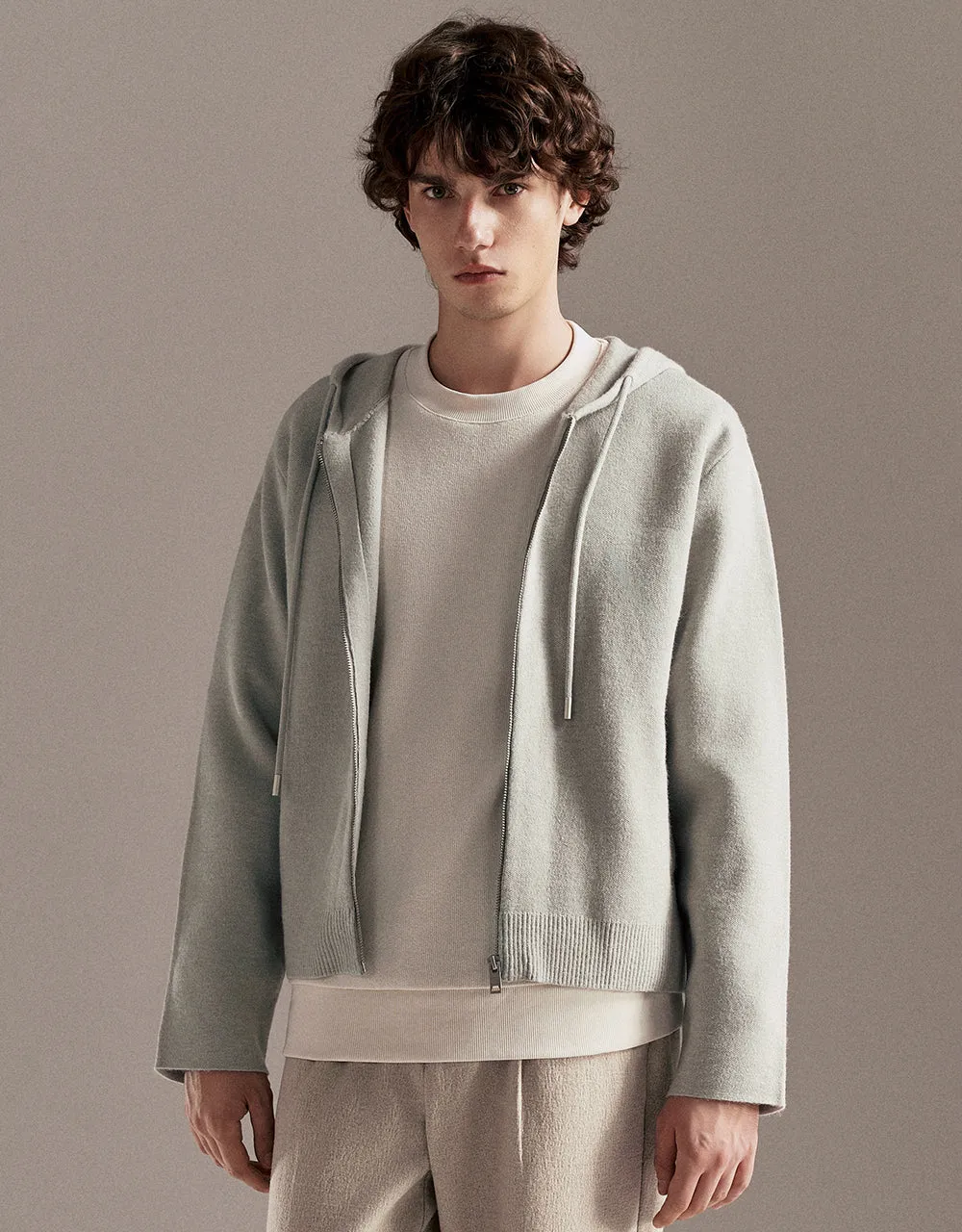 Zipper Front Hooded Knitted Cardigan sold by Urban Revivo