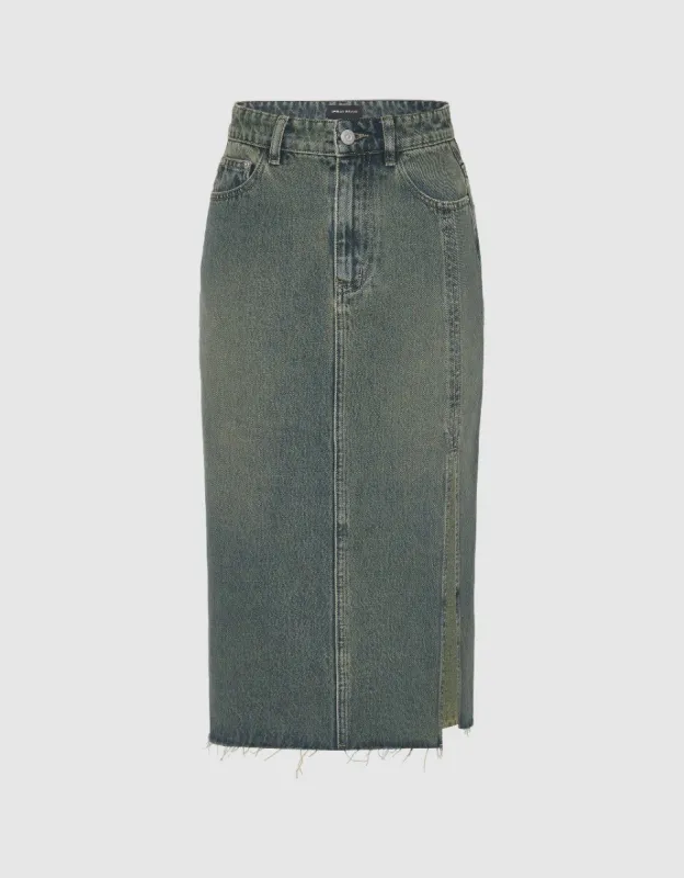 Midi Straight Denim Skirt sold by Urban Revivo