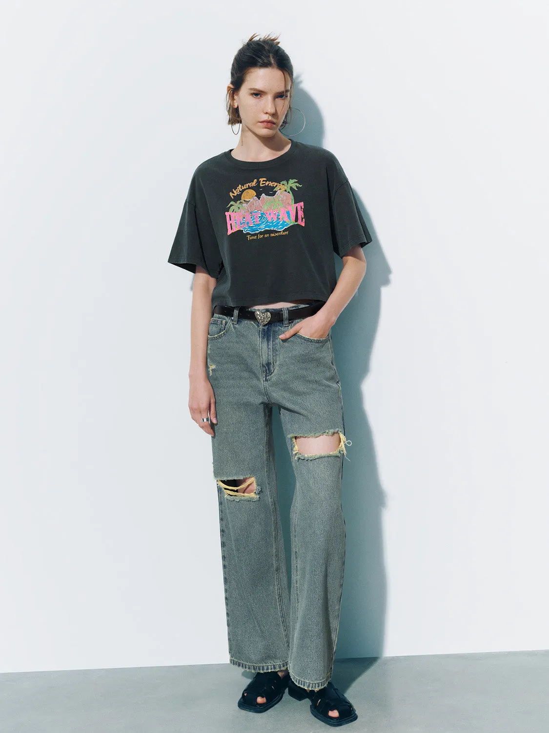 Printed Crew Neck Loose T-Shirt sold by Urban Revivo product image thumbnail 5