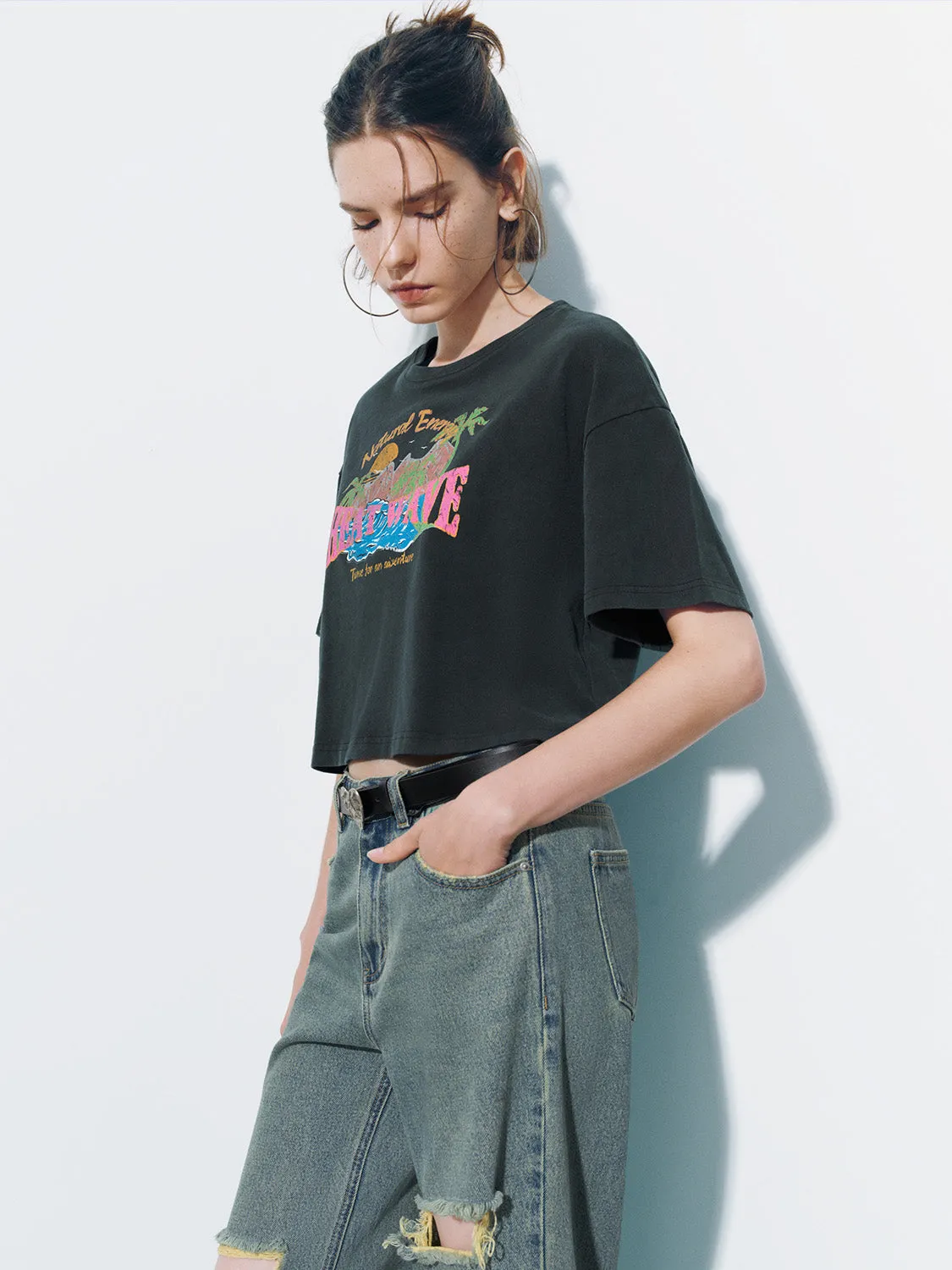 Printed Crew Neck Loose T-Shirt sold by Urban Revivo product image thumbnail 3