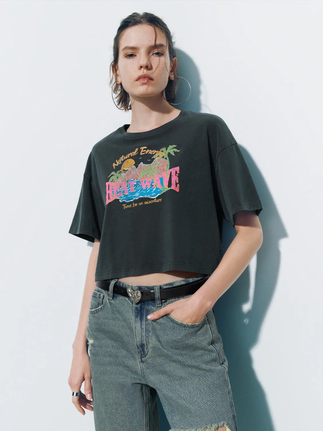 Printed Crew Neck Loose T-Shirt sold by Urban Revivo