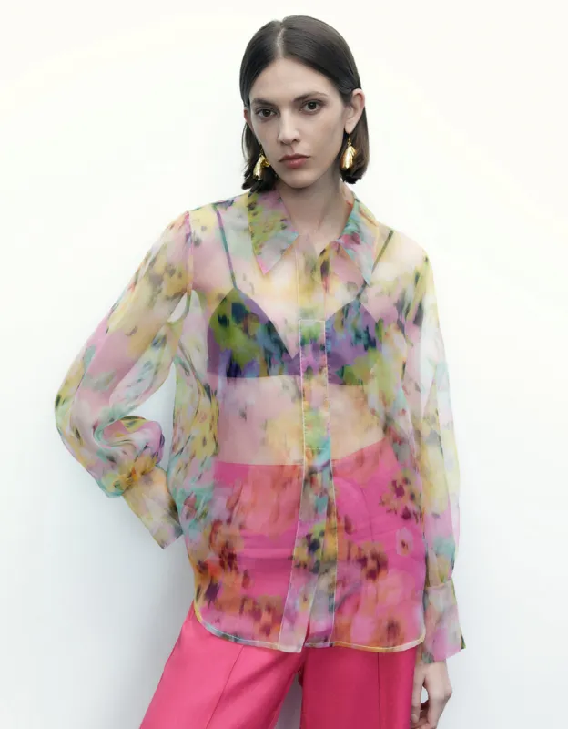 Flowers Printed Sheer Overhead Shirt sold by Urban Revivo