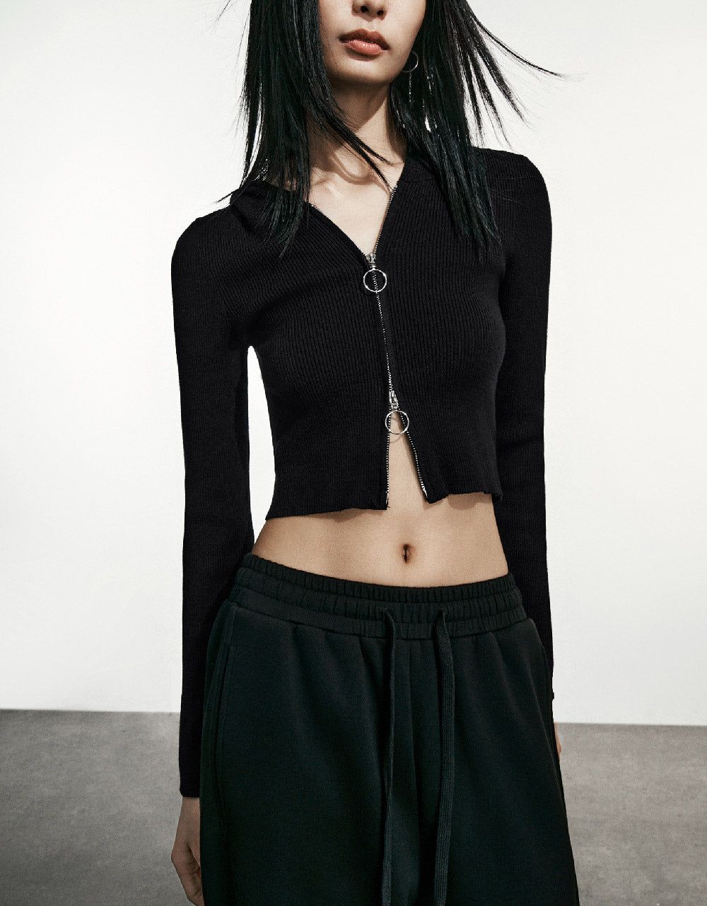 Zipper Front Hooded Knitted Cardigan sold by Urban Revivo product image thumbnail 2