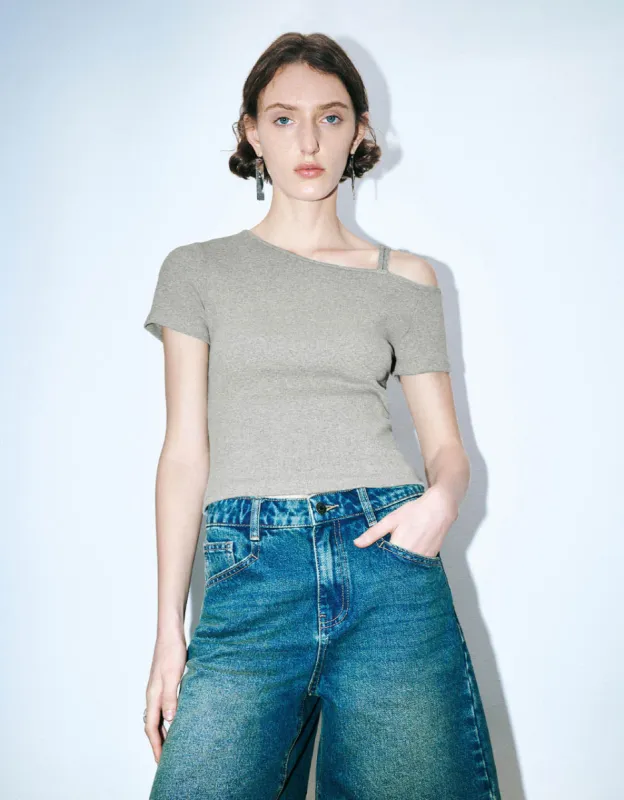One Shoulder Knitted Skinny T-Shirt sold by Urban Revivo