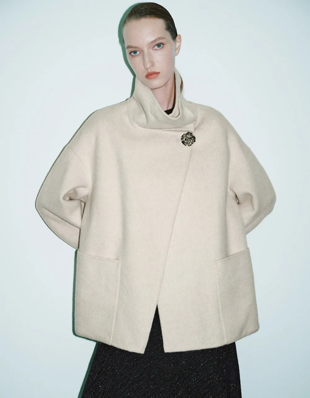 Stand Collar Straight Coat sold by Urban Revivo