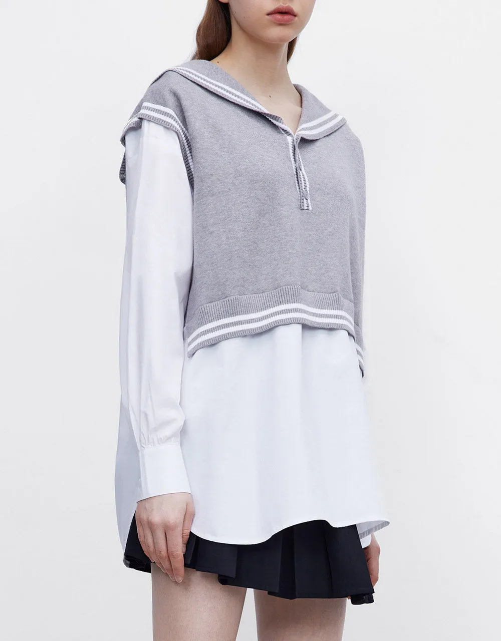 2 In 1 Knitted Vest & Striped Shirt sold by Urban Revivo product image thumbnail 2