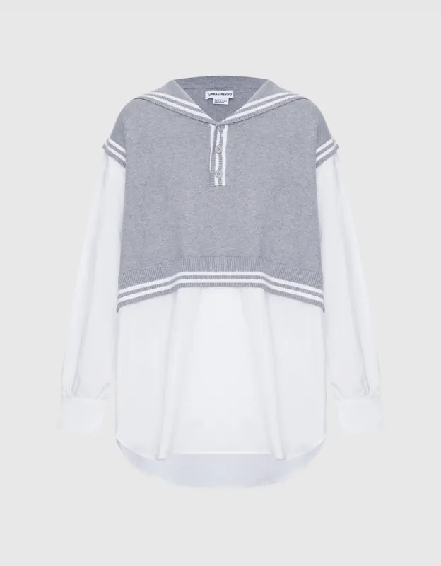 2 In 1 Knitted Vest & Striped Shirt sold by Urban Revivo