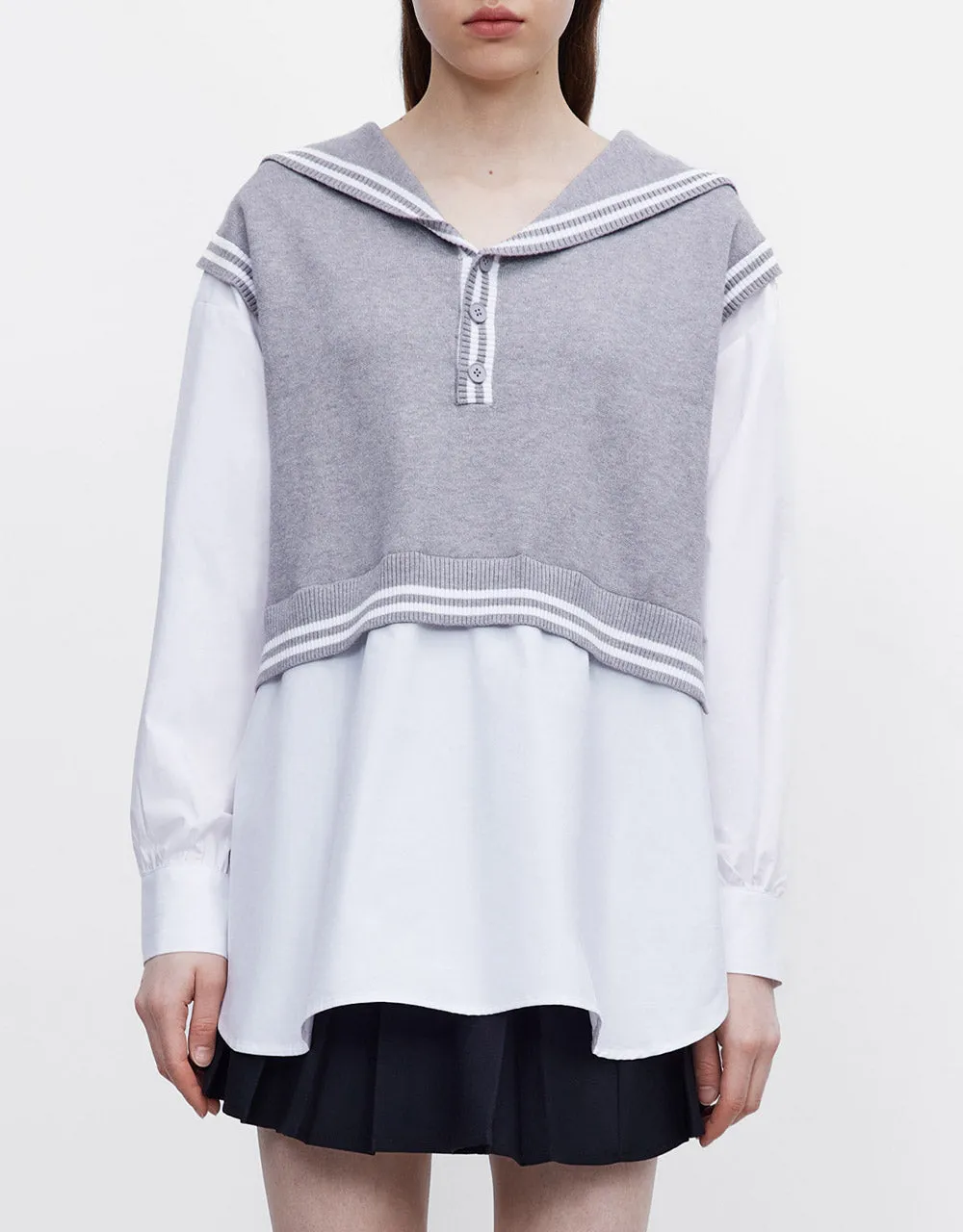 2 In 1 Knitted Vest & Striped Shirt sold by Urban Revivo product image thumbnail 5