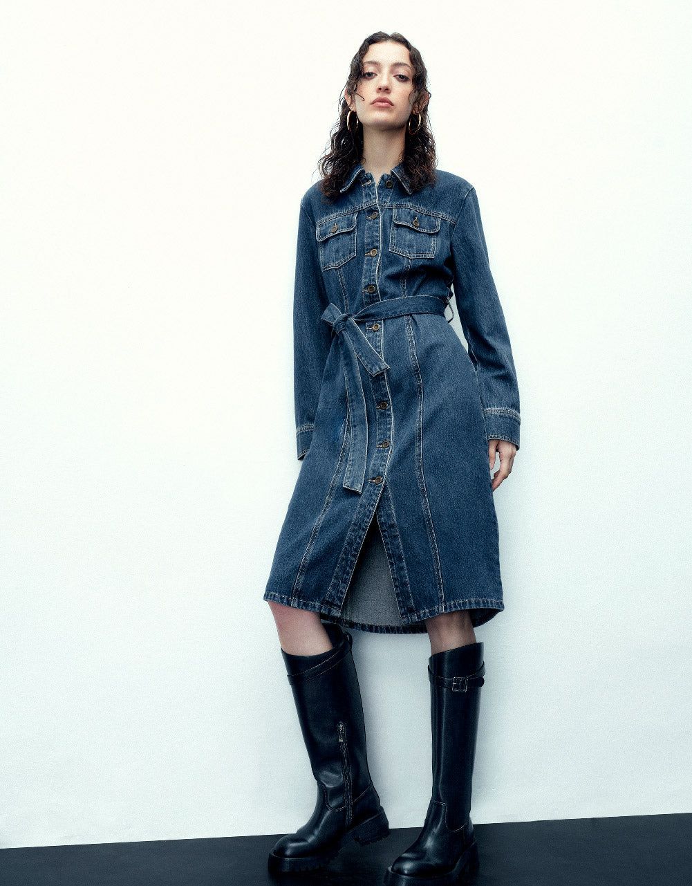 Lapel Denim Dress With Belt sold by Urban Revivo product image thumbnail 3