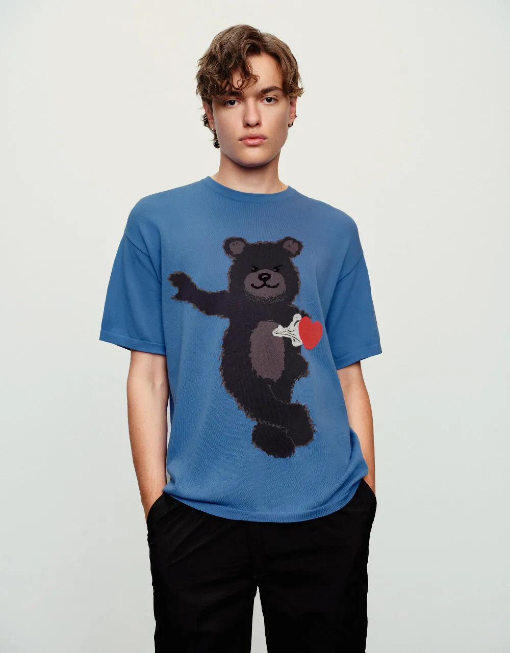 Bear Printed Knitted T-Shirt sold by Urban Revivo