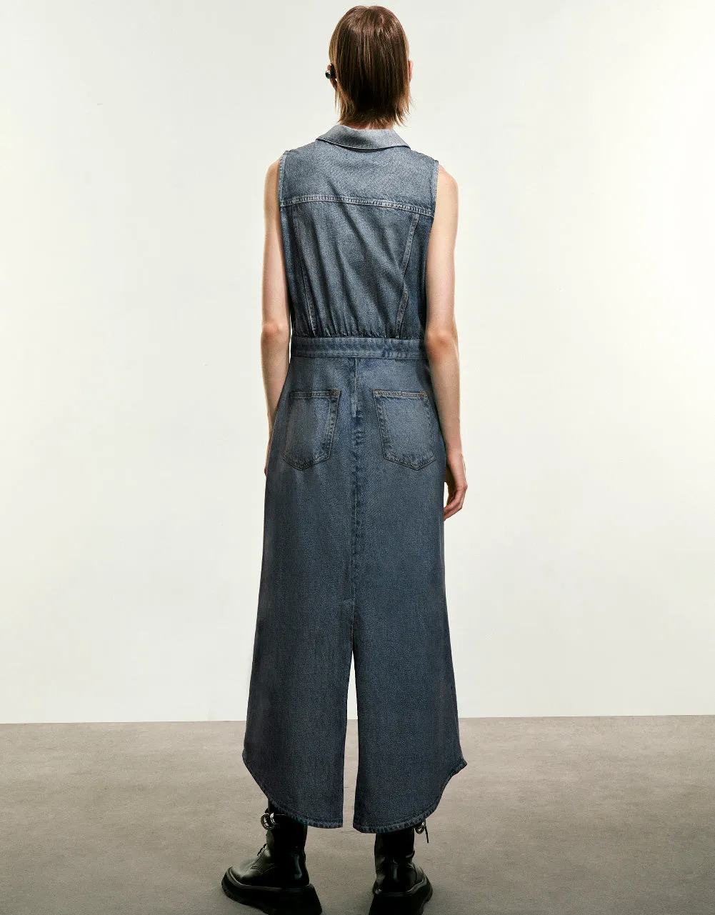 Split Hem Sleeveless Denim Dress sold by Urban Revivo product image thumbnail 4