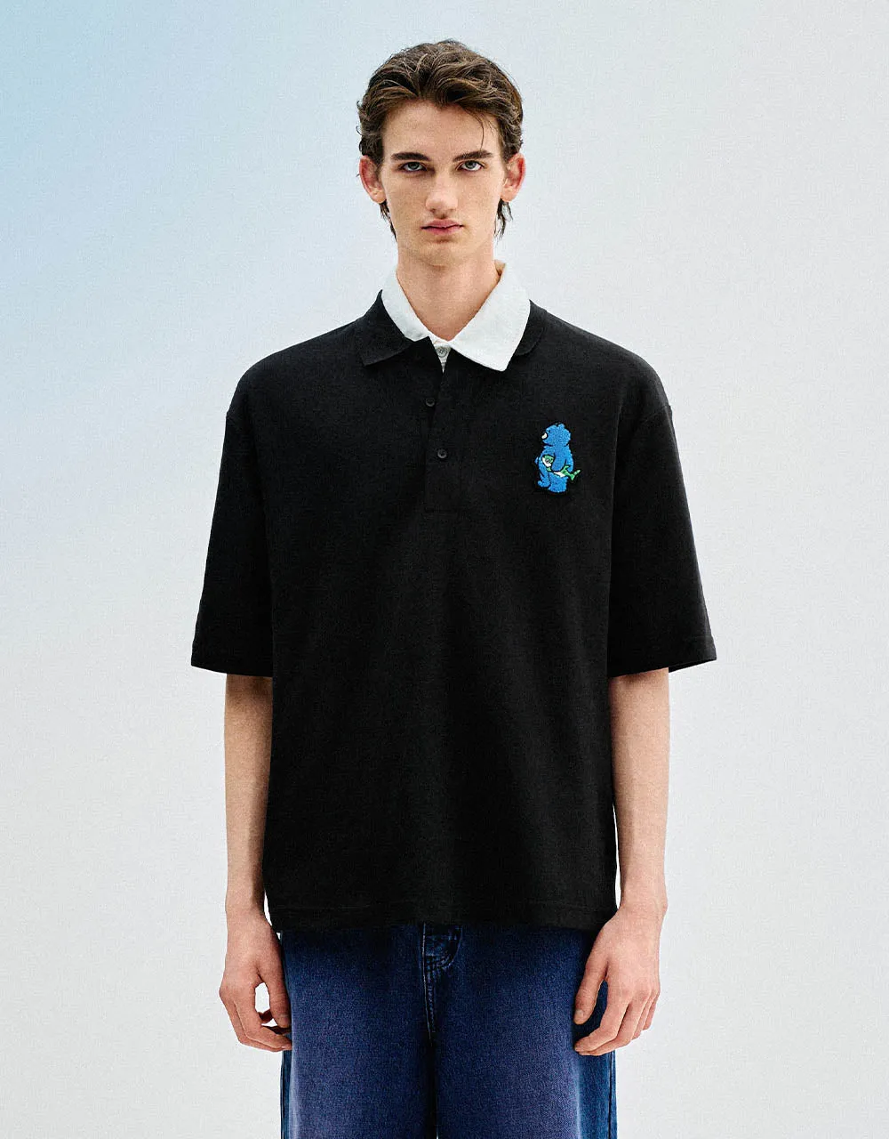Embossed Loose Polo Shirt sold by Urban Revivo