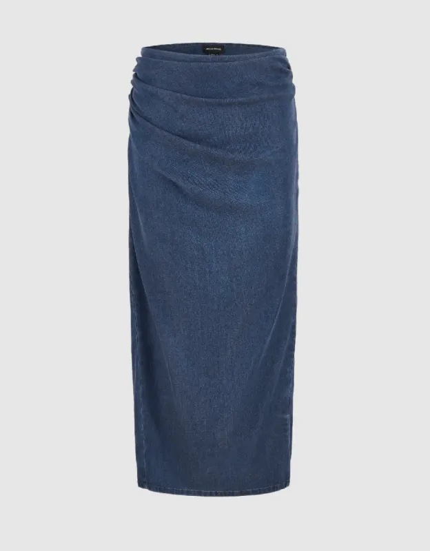 Midi Straight Denim Skirt sold by Urban Revivo