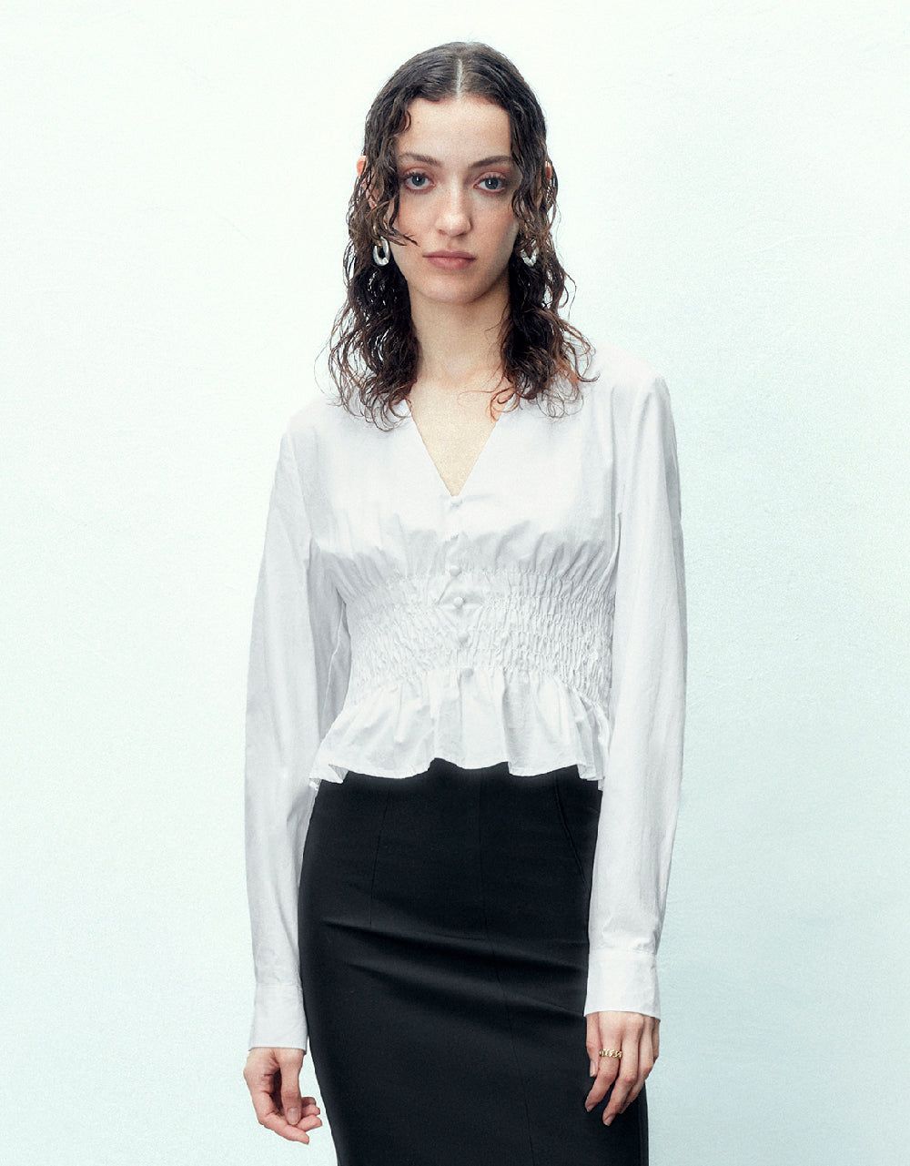 Raglan Sleeve Skater V-Neck Blouse sold by Urban Revivo