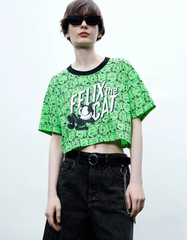 Felix The Cat Printed Crew Neck T-Shirt sold by Urban Revivo