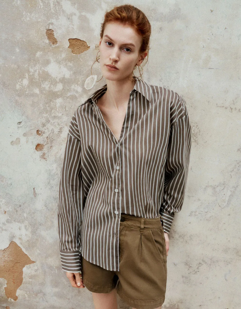 Striped Button Up Lapel Shirt sold by Urban Revivo