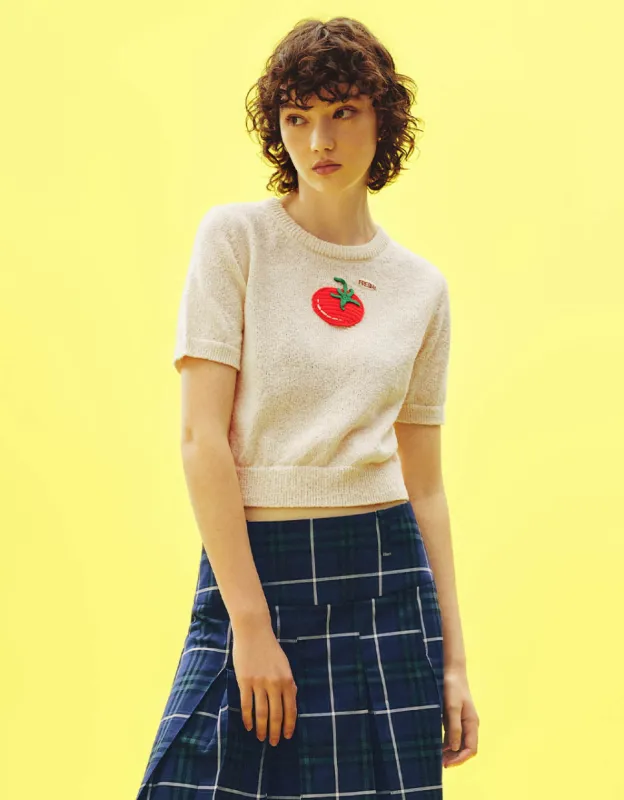 Tomato Embroidered Crew Neck Knitted T-Shirt sold by Urban Revivo