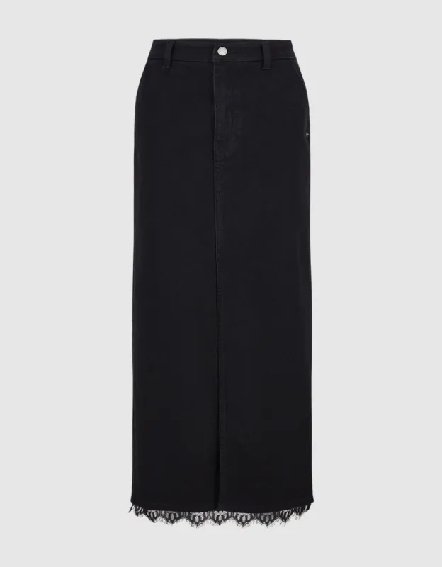 Raw Hem Straight Denim Skirt sold by Urban Revivo