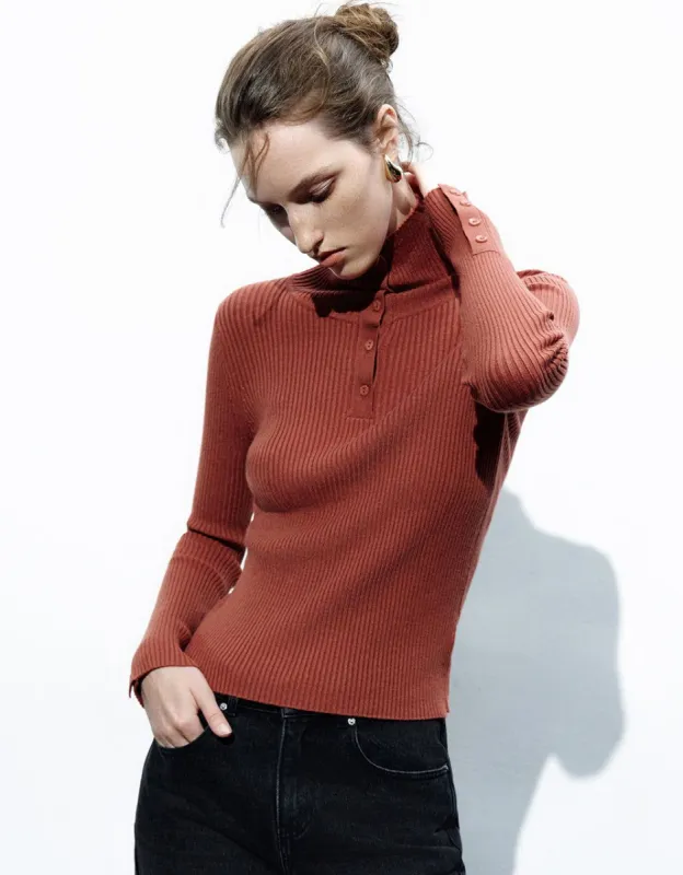 Button Half Placket Skinny Knitted T-Shirt made by Urban Revivo