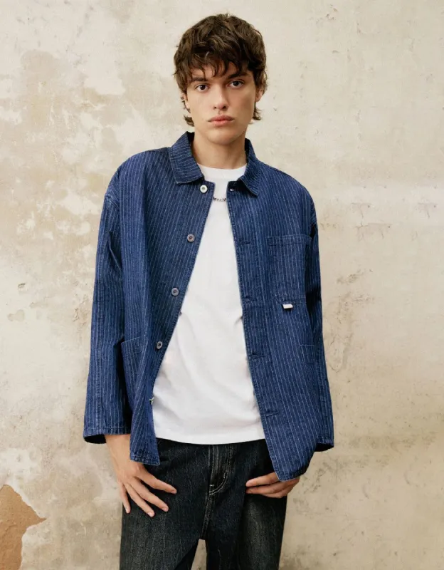 Drop Shoulder Sleeve Striped Denim Jacket sold by Urban Revivo
