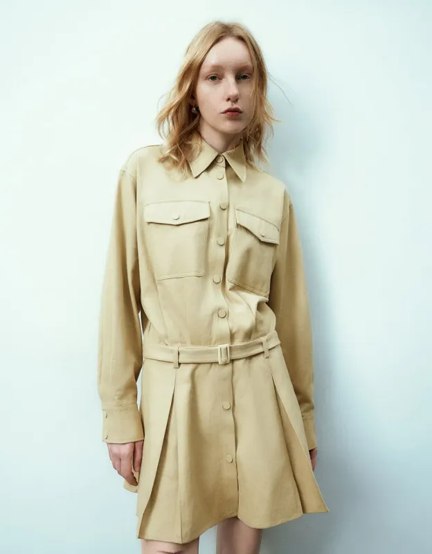 Lapel A-Line Shirt Dress sold by Urban Revivo