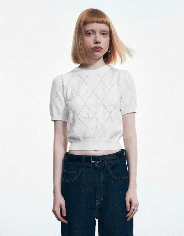 Embossed Crew Neck Knitted T-Shirt sold by Urban Revivo