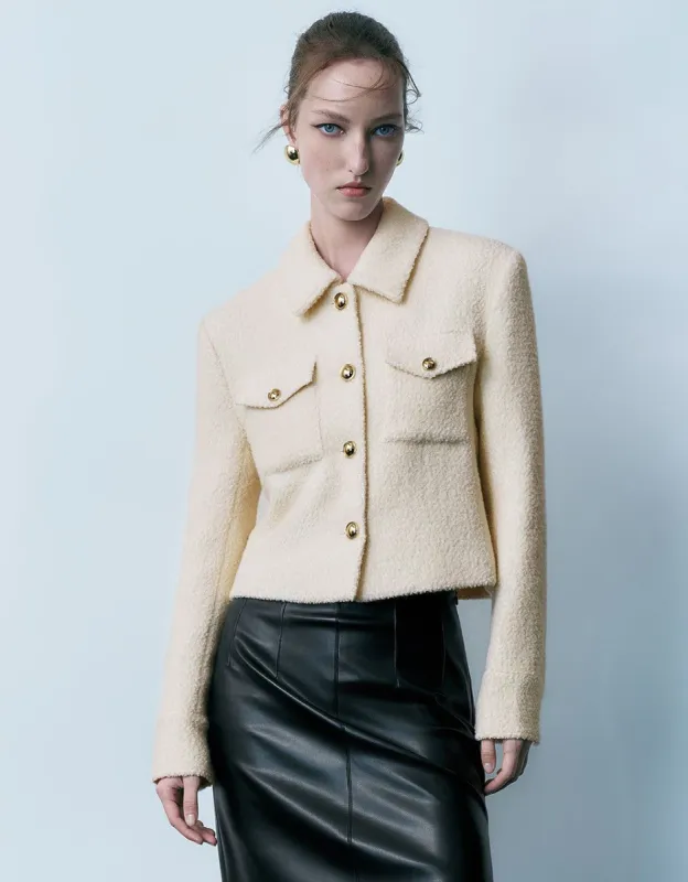 Button Up Tweed Jacket sold by Urban Revivo