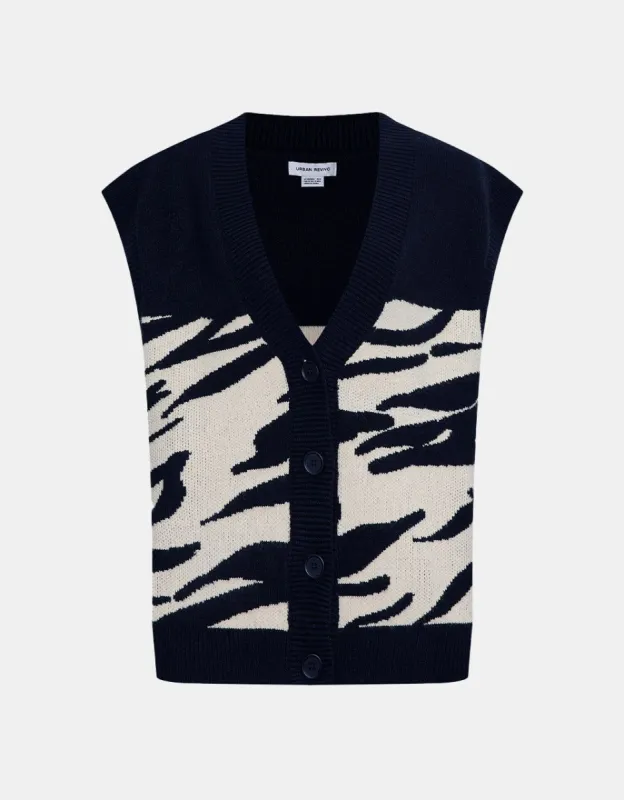 Zebra Striped Button Up Sweater Vest made by Urban Revivo