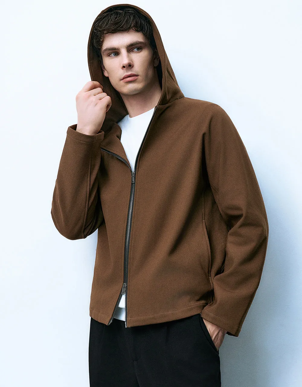 Zipper Front Hooded Jacket sold by Urban Revivo