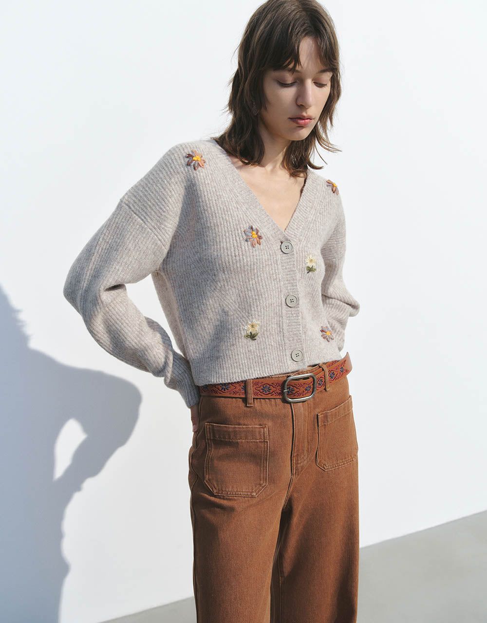 Flowers Embossed V-Neck Knitted Cardigan sold by Urban Revivo product image thumbnail 3