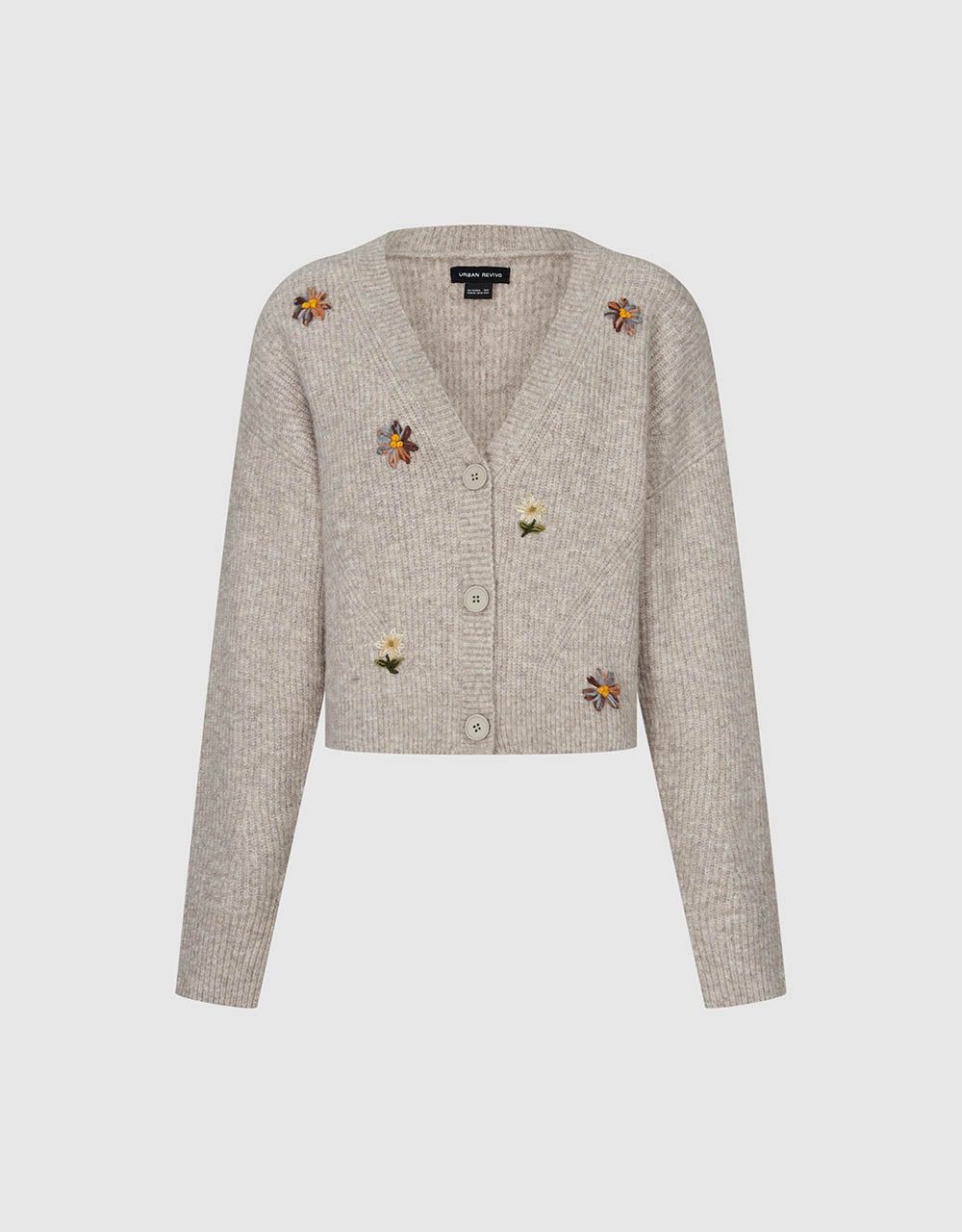 Flowers Embossed V-Neck Knitted Cardigan sold by Urban Revivo product image thumbnail 2