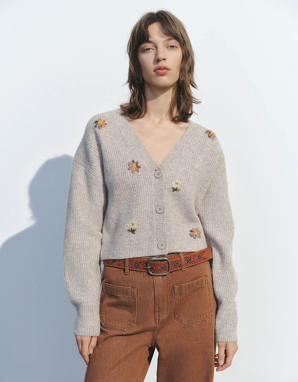 Flowers Embossed V-Neck Knitted Cardigan sold by Urban Revivo