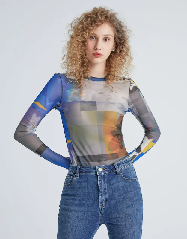 Printed Mesh Top sold by Urban Revivo