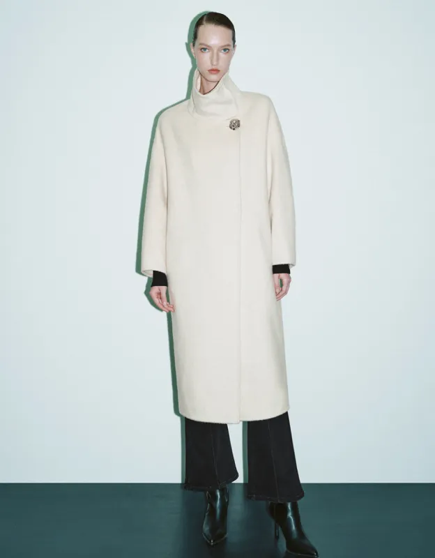 Longline Stand Collar Straight Coat sold by Urban Revivo