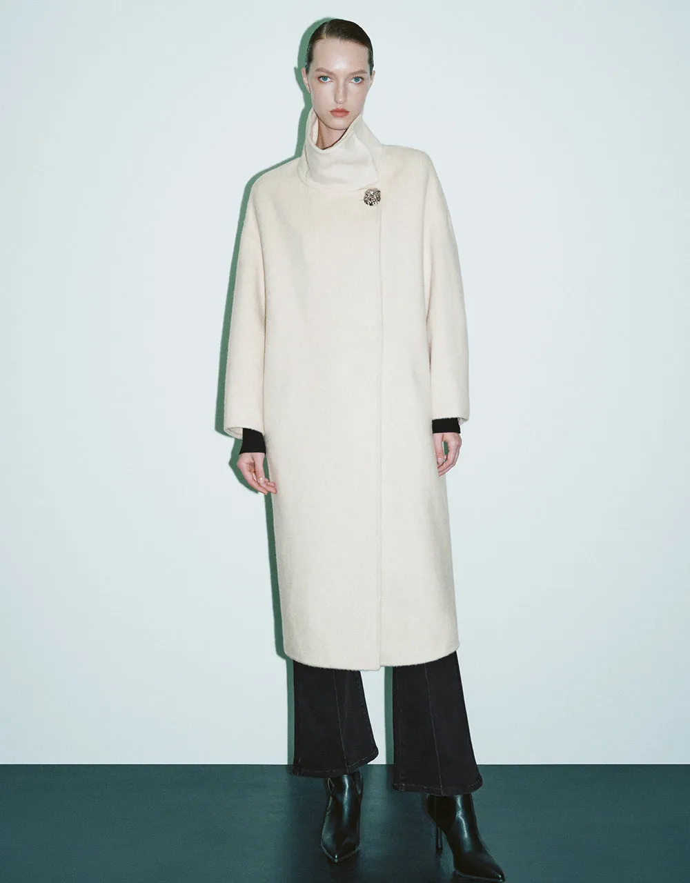 Longline Stand Collar Straight Coat sold by Urban Revivo