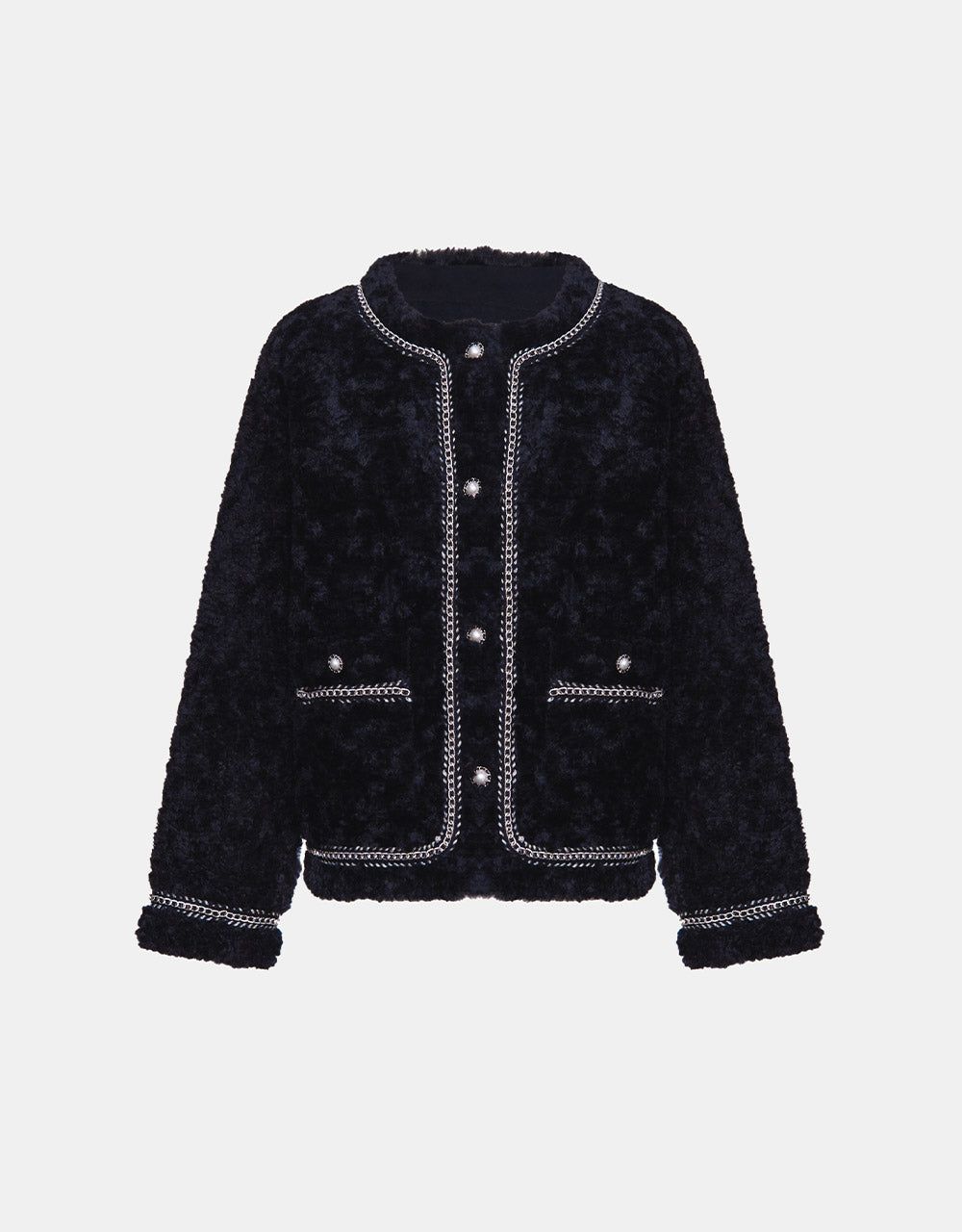 Contrast Trim Button Up Fuzzy Jacket sold by Urban Revivo
