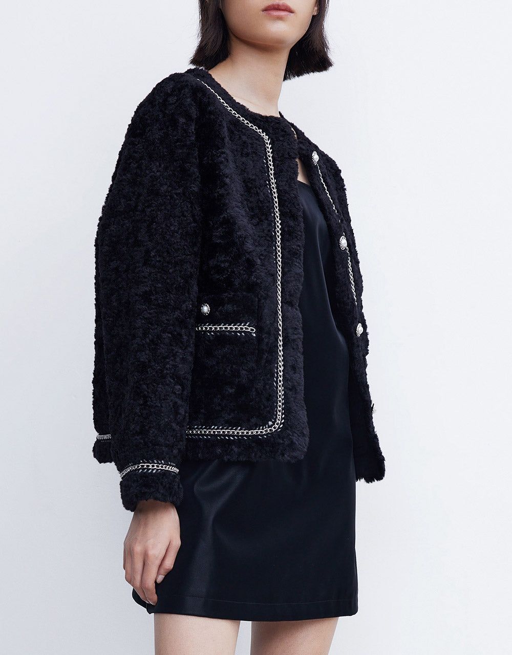 Contrast Trim Button Up Fuzzy Jacket sold by Urban Revivo product image thumbnail 5