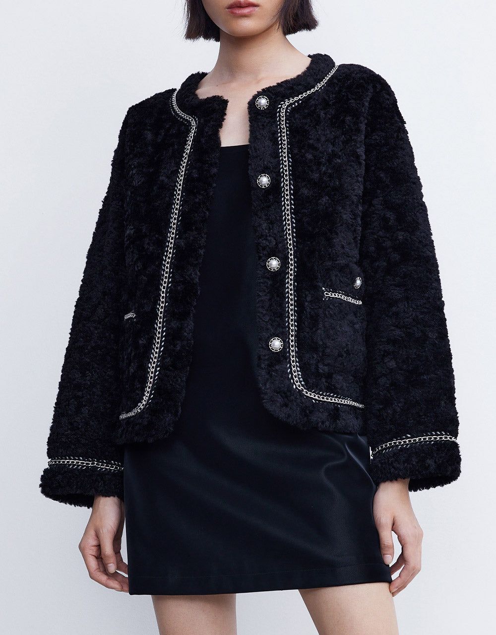 Contrast Trim Button Up Fuzzy Jacket sold by Urban Revivo product image thumbnail 2